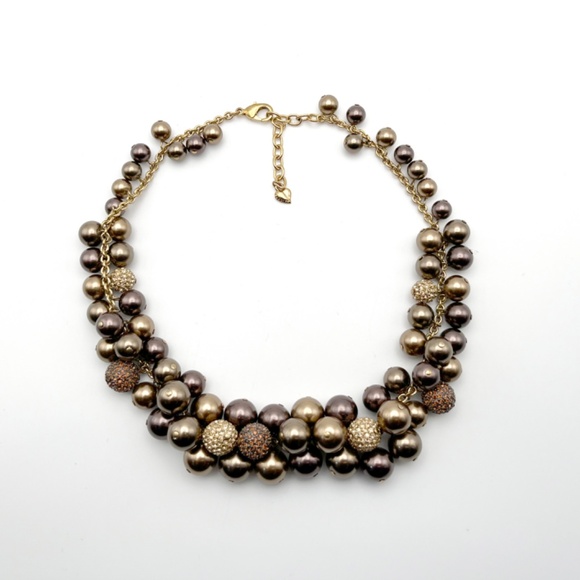 Vintage CAROLEE Brown and Champagne Tone Faux Pearl and Rhinestone Necklace - Picture 2 of 6